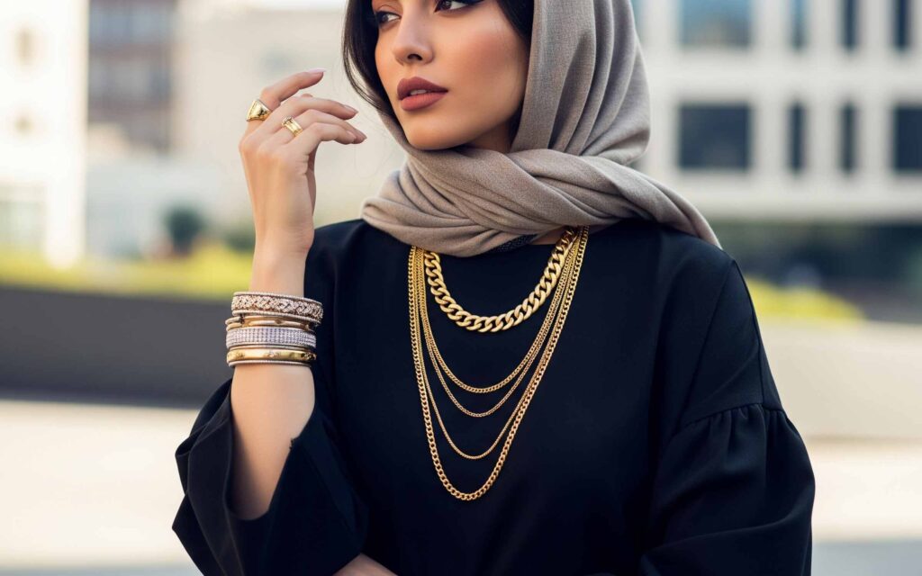 استایل لایه‌ای طلا شامل گردنبند و دستبند در سبک مد روز ۲۰۲۵