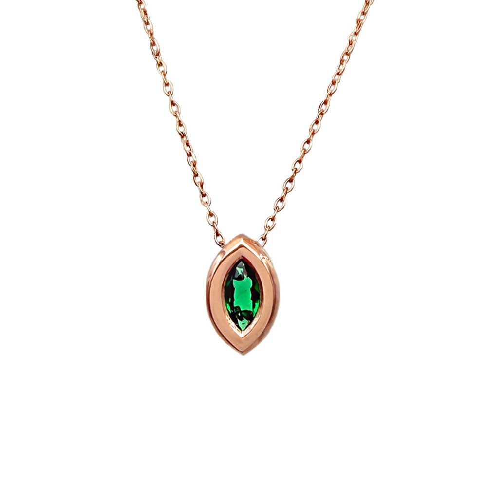 گردنبند طلا مارکیز رزگلد با سنگ سبز زیرکون تراش مارکیز – ZG-N-026