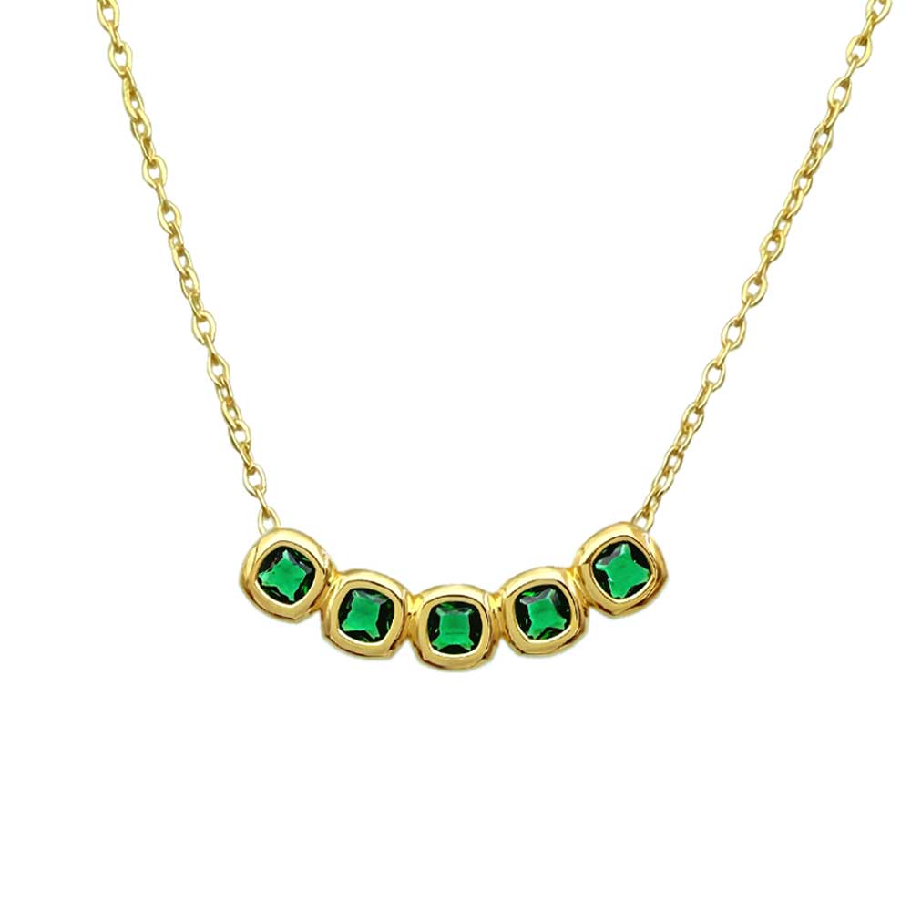 گردنبند طلا پنج سنگ کوشن سبز زبرا گلد