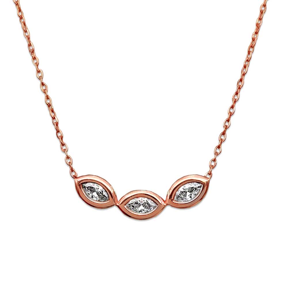 گردنبند طلا رزگلد سه سنگ مارکیز زبرا گلد