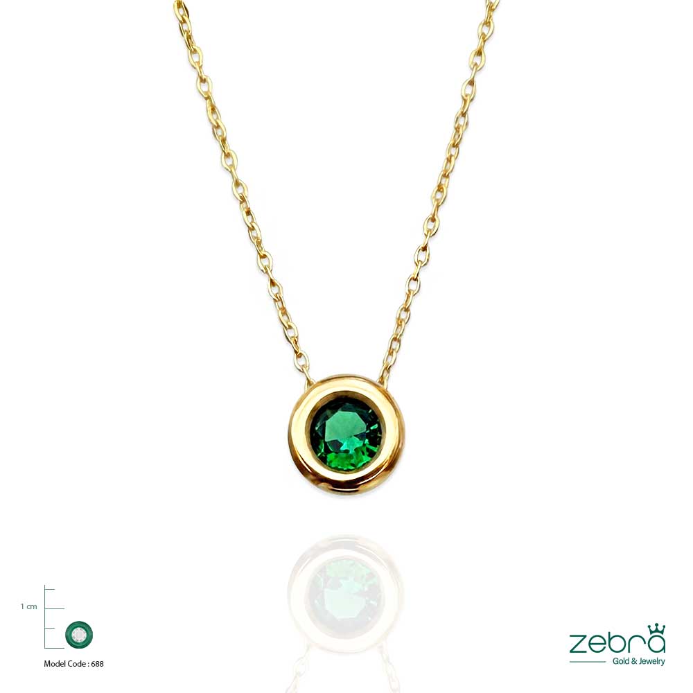 گردنبند طلا تک سنگ سبز زبرا گلد