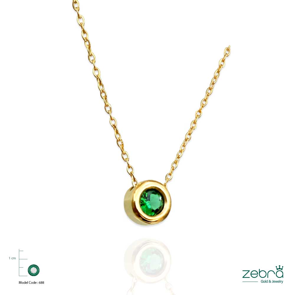 گردنبند طلا تک سنگ سبز زبرا گلد
