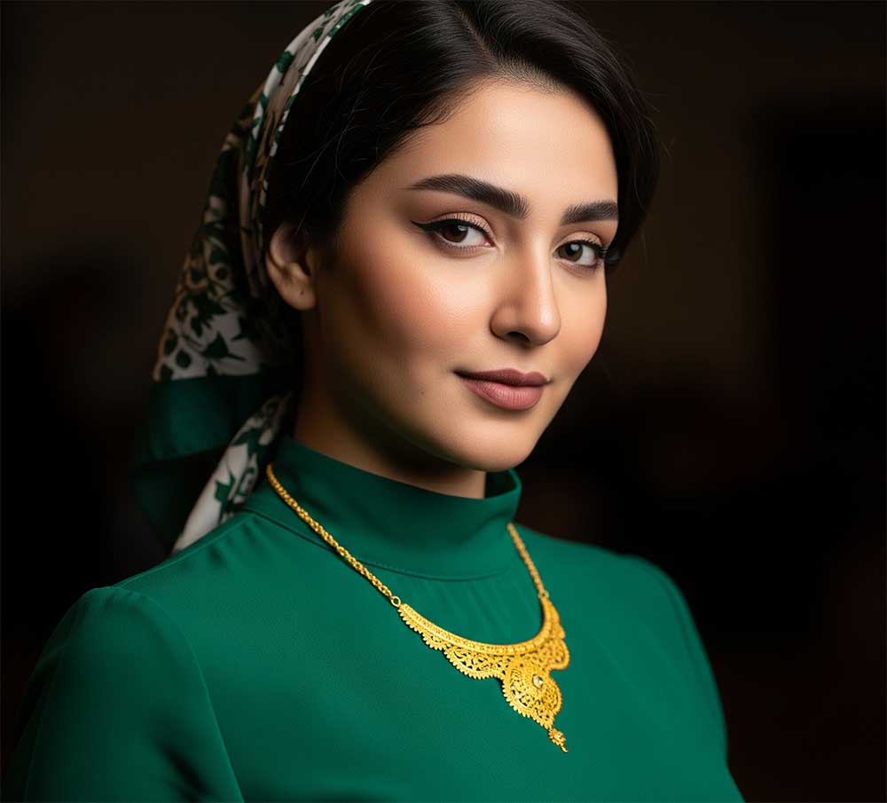 ست لباس سبز زمردی با طلای زرد