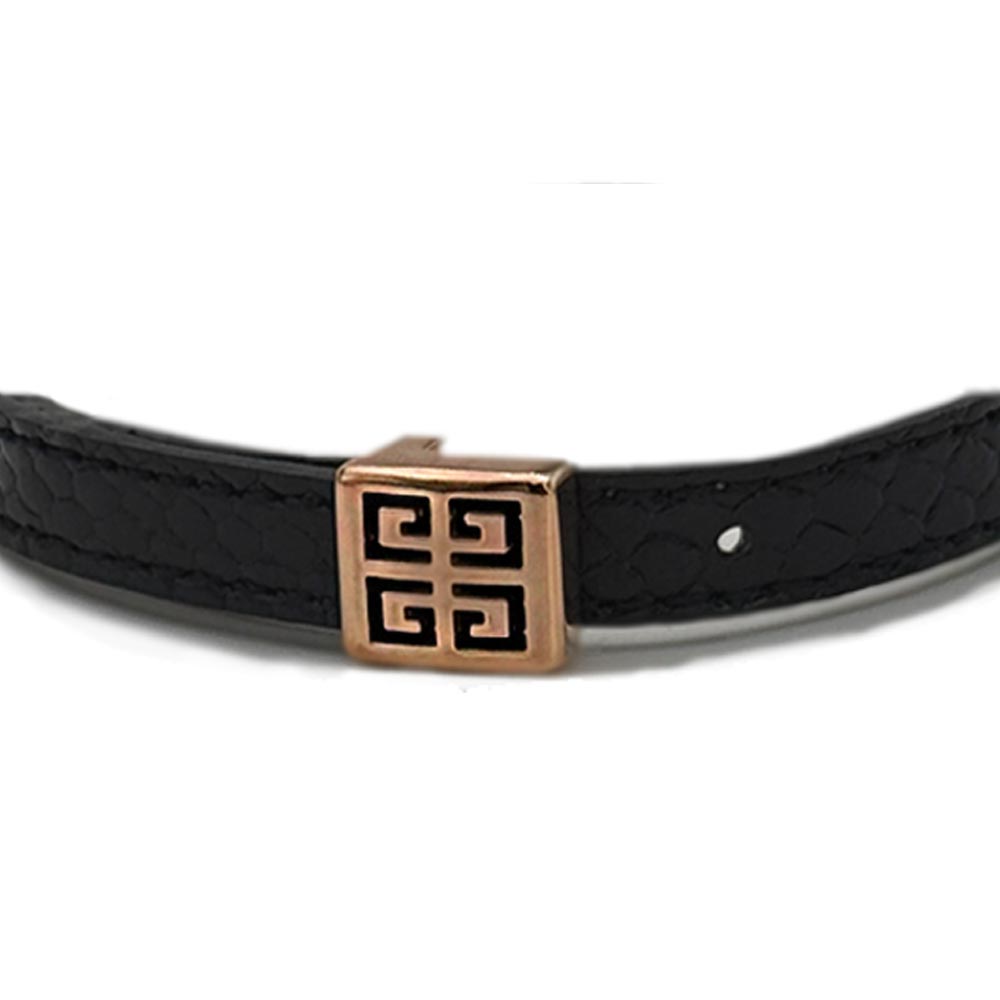 دستبند چرم و طلا مدل گوچی رزگلد زبرا گلد