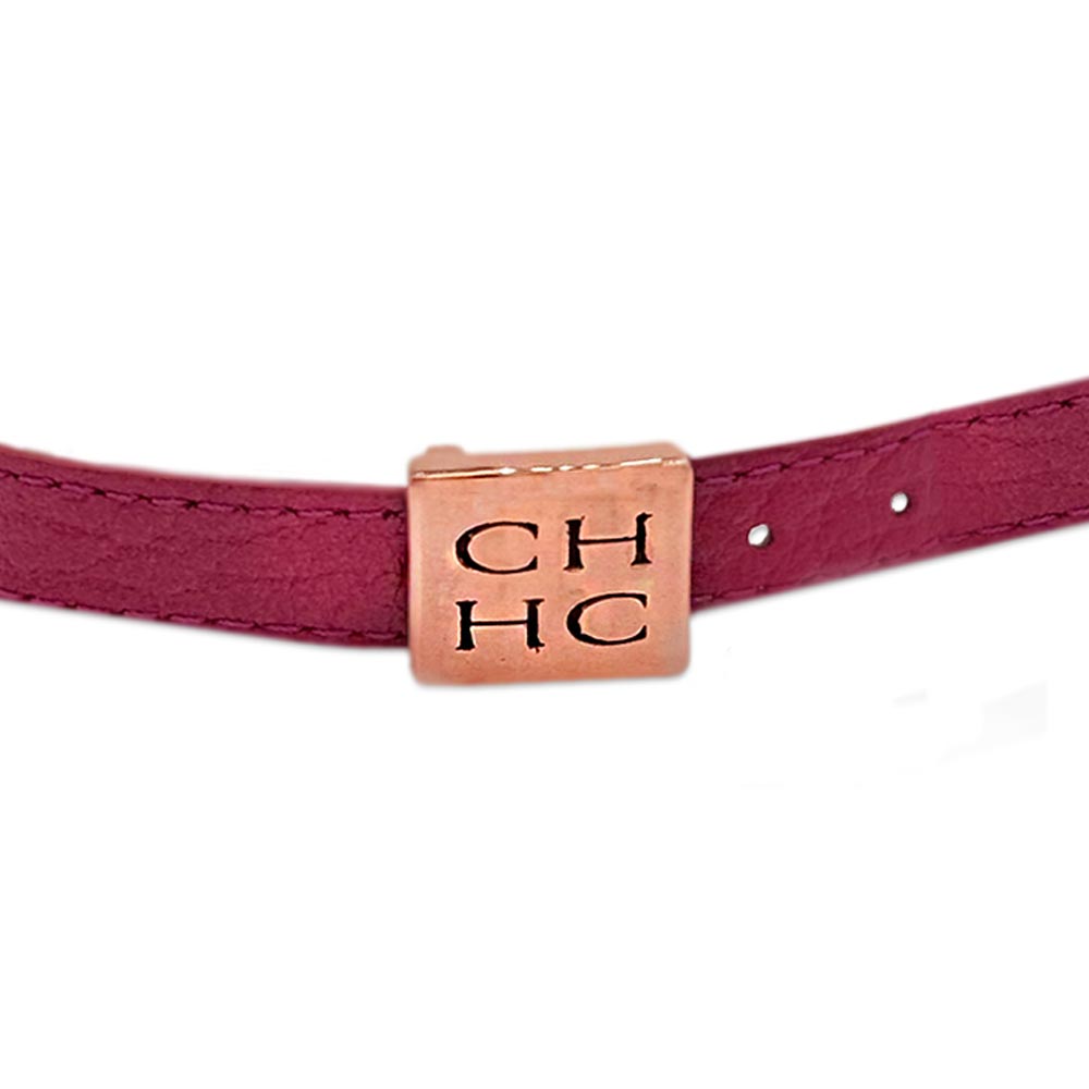 ZG-B-033 | دستبند چرم سرخابی طلا طرح CH رزگلد| زبرا گلد