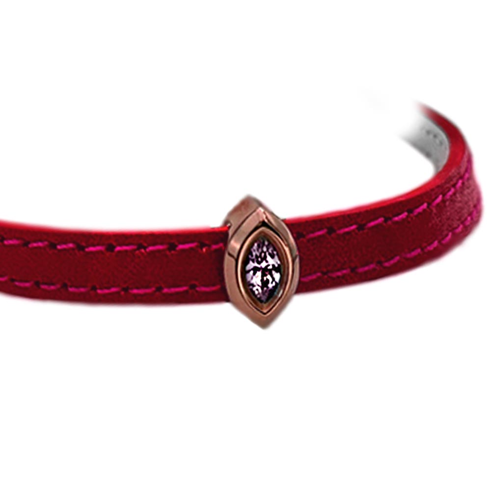 ZG-B-034 | دستبند چرم طلا با سنگ مارکیز صورتی رزگلد | زبرا گلد