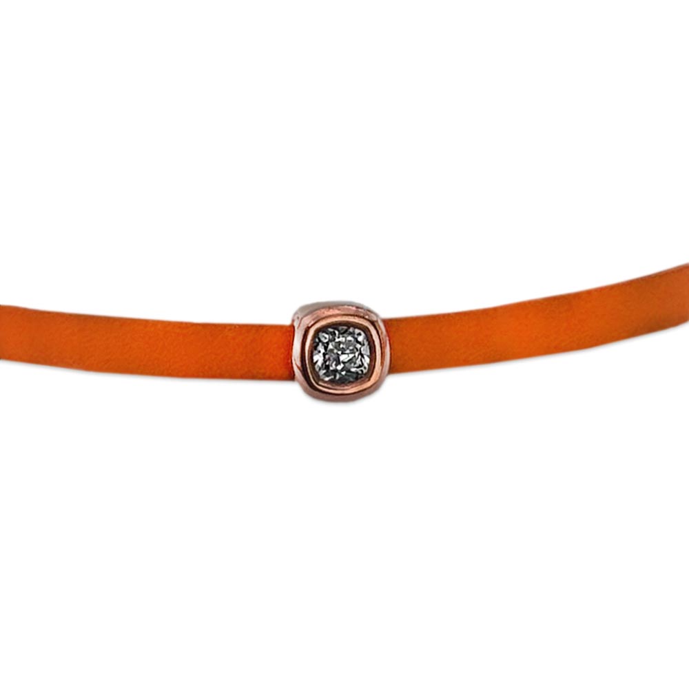 خرید دستبند چرم نارنجی با طلای رزگلد و نگین کوشن | مدل دخترانه ZG-B-039