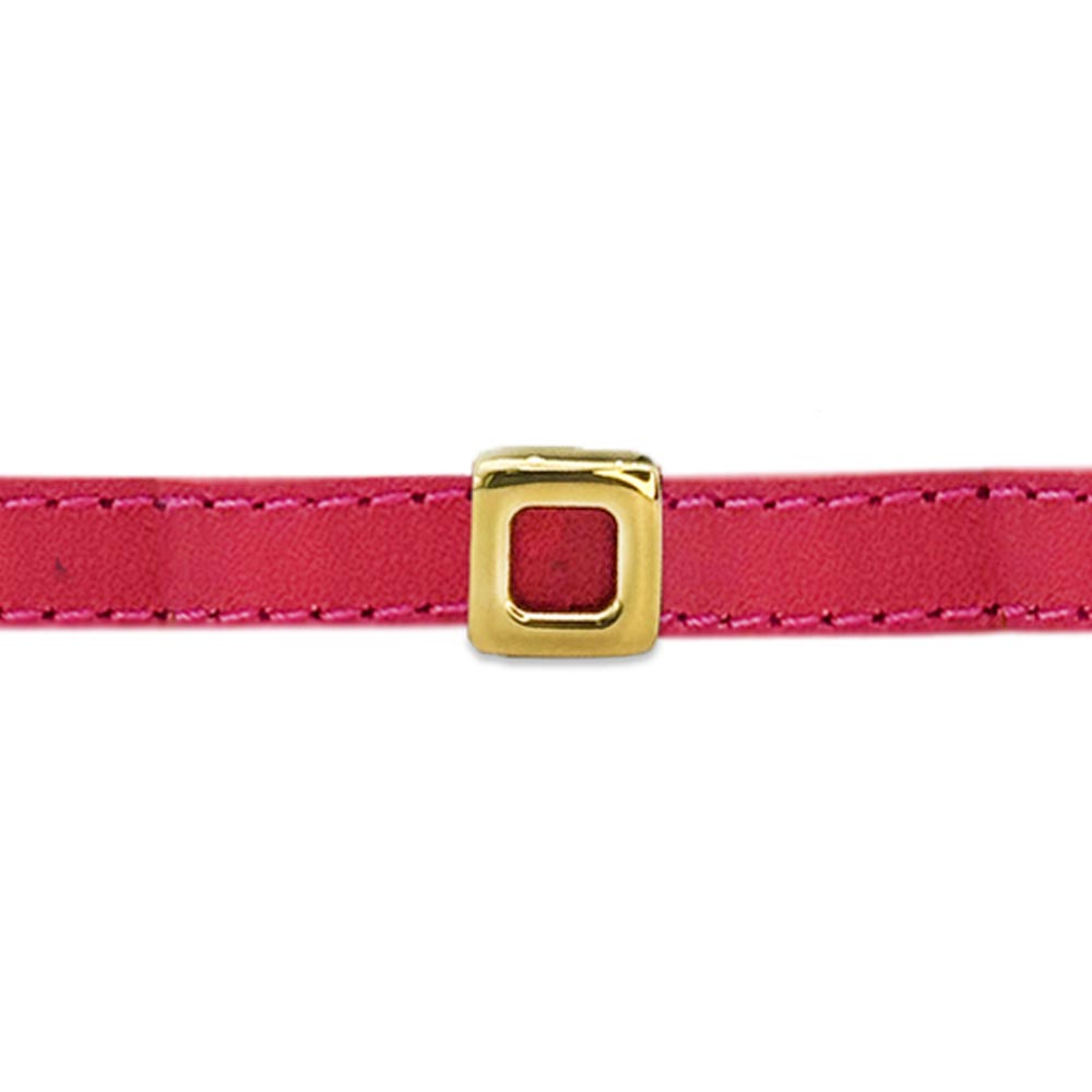 خرید دستبند طلا زنانه چرم سرخابی با پلاک مربع توخالی طلای ۱۸ عیار | زبرا گلد | ZG-B-041