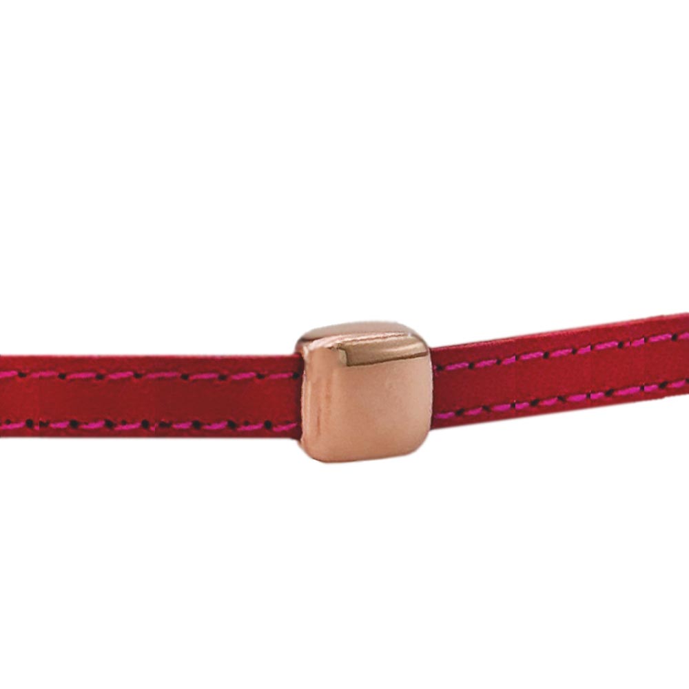 دستبند چرم سرخابی رزگلد با پلاک تمام طلا | زبراگلد | ZG-B-043