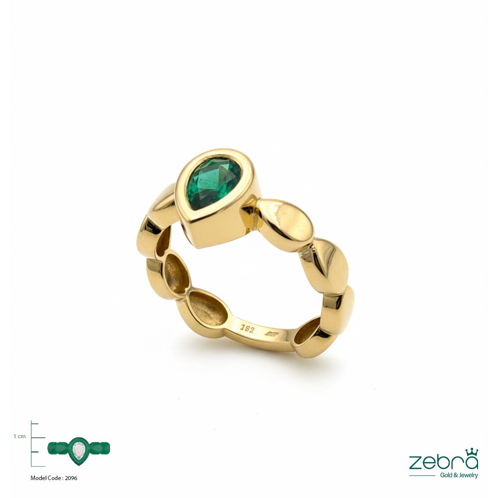 خرید انگشتر طلا زرد با نگین اشکی سبز | مدل ZG-R-046 | زبراگلد
