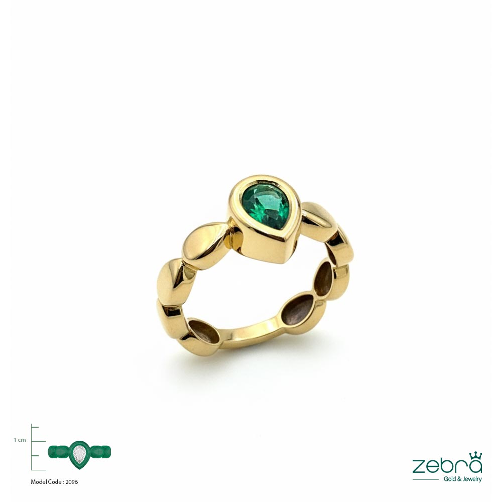 خرید انگشتر طلا زرد با نگین اشکی سبز | مدل ZG-R-046 | زبراگلد