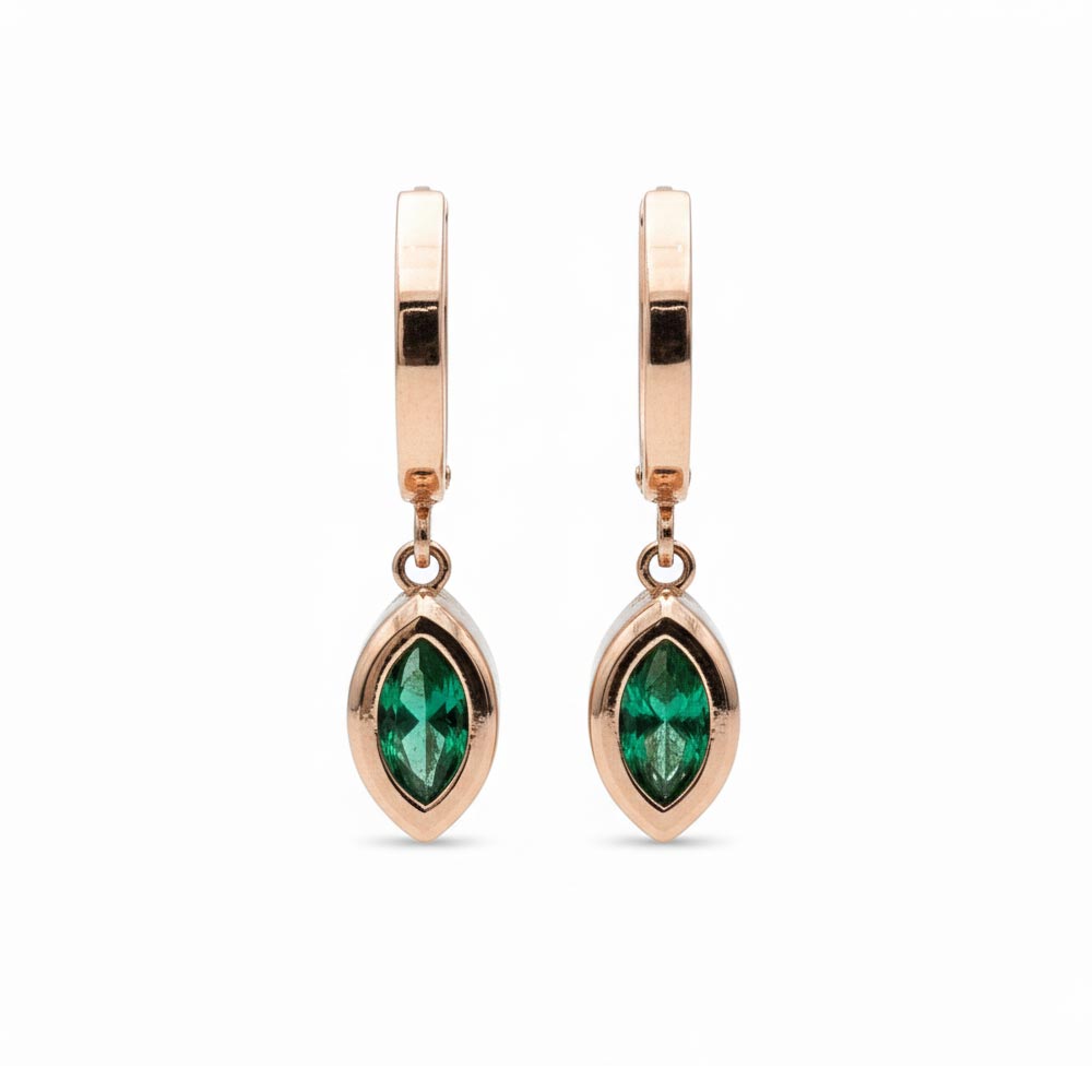 گوشواره طلا نگین مارکیز سبز آویز رزگلد زبراگلد | ZG-E-060