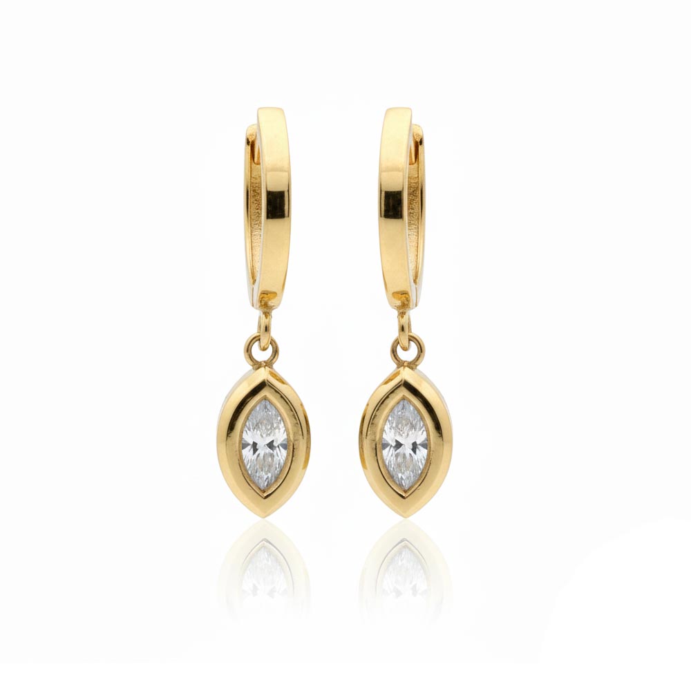 گوشواره طلا نگین سفید | طلای زرد و نگین مارکیز سفید | ZG-E-062 زبرا گلد